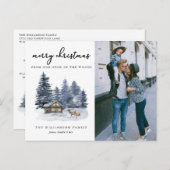 ウッドランズ素朴ウォーターカラーフォトクリスマスカード ポストカード (正面/裏面)