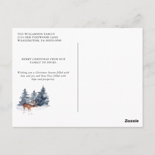 ウッドランズ素朴ウォーターカラーフォトクリスマスカード ポストカード (裏面)