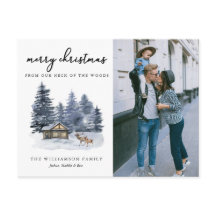 ウッドランズ素朴ウォーターカラーフォトクリスマスカード