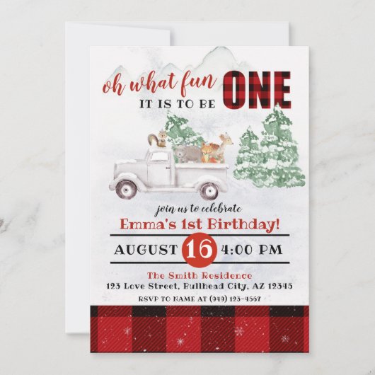 ウッドランドああ何のおもしろいONE 1th Birthday 招待状 (正面)