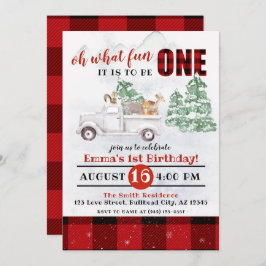 ウッドランドああ何のおもしろいONE 1th Birthday 招待状