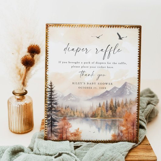 ウッドランドおむつラッフルサイン秋ベビーシャワーボーイ ポスター