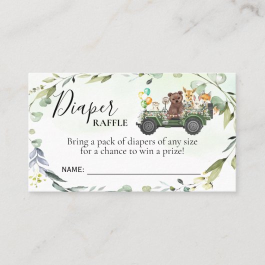 ウッドランドおむつラッフルチケットベビーシャワーカード プレイスカード (正面)