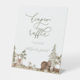 ウッドランドおむつラッフルベビーシャワーサイン 台座サイン