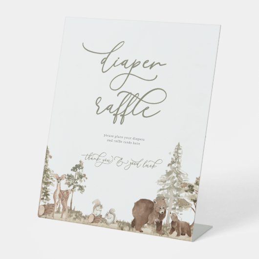 ウッドランドおむつラッフルベビーシャワーサイン 台座サイン (正面)