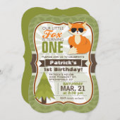 ウッドランドおもしろいキツネサングラスバースデーパーティー 招待状 (正面/裏面)