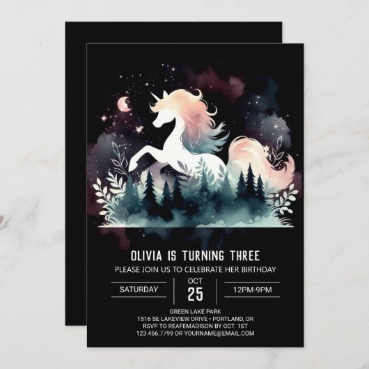 ウッドランドおもしろいホース誕生日 招待状 (正面/裏面)
