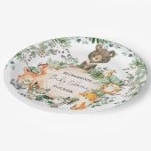 ウッドランドお洒落の緑の動物の赤ちゃんシャワー ペーパープレート (アングル)