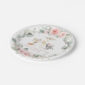 ウッドランドお洒落アニマルズピンクフローラ赤ちゃんシャワー ペーパープレート (アングル)