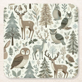 ウッドランドお洒落アニマルズホリデー紙コースター スクエアペーパーコースター