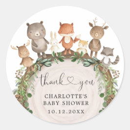 ウッドランドお洒落アニマルズ緑のベビーシャワー ラウンドシール