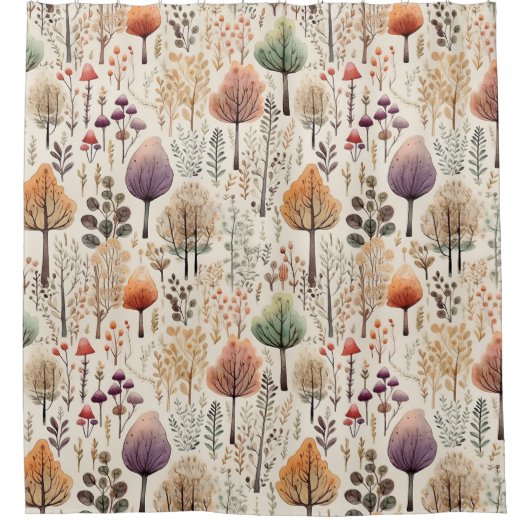 ウッドランドお洒落ウォーターカラーフォレスト シャワーカーテン (正面)