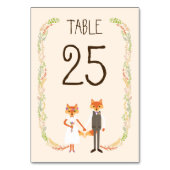 ウッドランドお洒落キツネアイボリー結婚のテーブルカード テーブルナンバー (裏面)