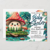 ウッドランドお洒落キノコ魔法ベビーシャワー 招待状 (正面/裏面)