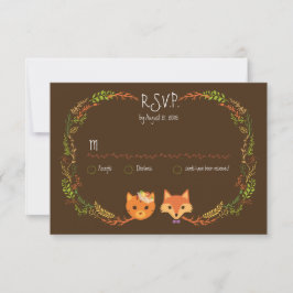 ウッドランドお洒落キャット&キツネカップル結婚式RSVP 出欠カード