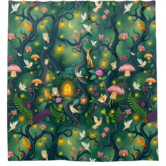 ウッドランドお洒落クリーチャーのシャワーカーテン シャワーカーテン (正面)