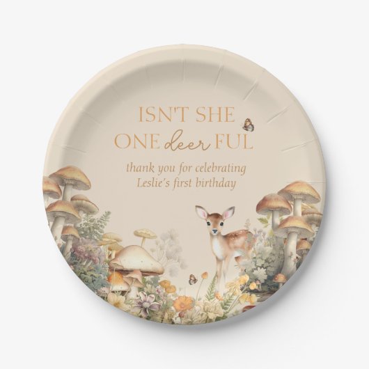 ウッドランドお洒落ディアファースト誕生日 ペーパープレート (正面)