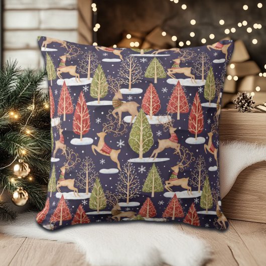 ウッドランドお洒落トナカイの冬 クッション
