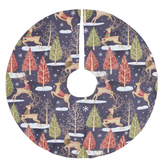 ウッドランドお洒落トナカイの冬 ブラッシュドポリエステルツリースカート (正面)