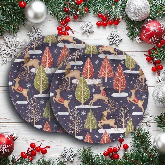 ウッドランドお洒落トナカイの冬 ペーパープレート