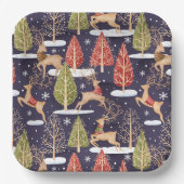 ウッドランドお洒落トナカイの冬 ペーパープレート (正面)