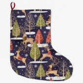 ウッドランドお洒落トナカイの冬 ラージクリスマスストッキング (正面)