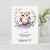 ウッドランドお洒落フクロウの女の子ベイビーシャワー 招待状 (スタンド正面)