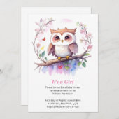ウッドランドお洒落フクロウの女の子ベイビーシャワー 招待状 (正面/裏面)