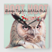 ウッドランドお洒落フクロウ睡眠タイト子供部屋 スクエア壁時計 (正面)