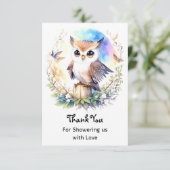 ウッドランドお洒落フクロウ赤ちゃんガールシャワー サンキューカード (スタンド正面)