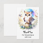 ウッドランドお洒落フクロウ赤ちゃんガールシャワー サンキューカード (正面/裏面)