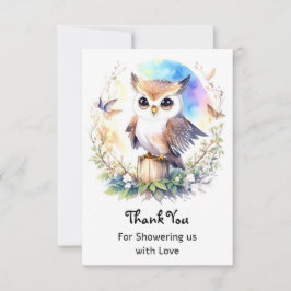ウッドランドお洒落フクロウ赤ちゃんガールシャワー サンキューカード
