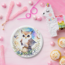 ウッドランドお洒落フクロウ赤ちゃんガールシャワー ペーパープレート