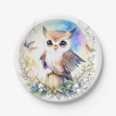 ウッドランドお洒落フクロウ赤ちゃんガールシャワー ペーパープレート (正面)