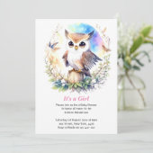 ウッドランドお洒落フクロウ赤ちゃんガールシャワー 招待状 (スタンド正面)