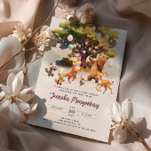 ウッドランドお洒落フレンズ水彩赤ちゃんシャワー 招待状