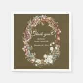 ウッドランドお洒落フローラフォトベビーシャワー スタンダードカクテルナプキン (正面)