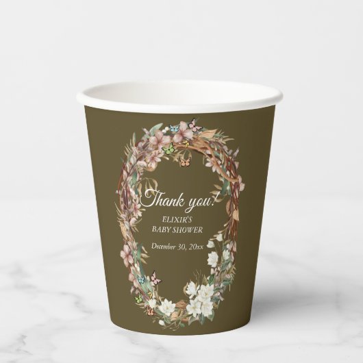 ウッドランドお洒落フローラフォトベビーシャワー 紙コップ (正面)