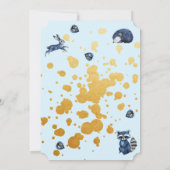 ウッドランドお洒落ブルー金ゴールドベビーシャワー 招待状 (裏面)