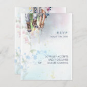 ウッドランドお洒落ワイルドフラワー牧草地スクリプト 出欠カード (正面/裏面)