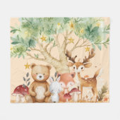 ウッドランドお洒落森林動物の子ども フリースブランケット (正面(横))