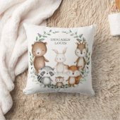 ウッドランドお洒落森林動物の緑子供部屋 クッション (ブランケット)