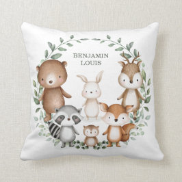 ウッドランドお洒落森林動物の緑子供部屋 クッション