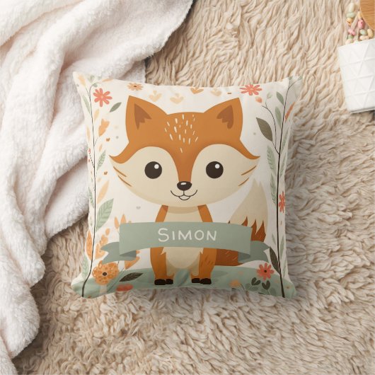 ウッドランドかわいいキツネ、赤ん坊の動物パーソナライズされた、名前 クッション (ブランケット)