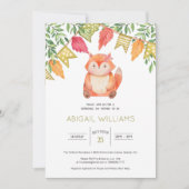 ウッドランドかわいいベビーガールキツネベビーシャワー 招待状 (正面)