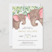 ウッドランドかわいいベビー&マザーエレファントベビーシャワー 招待状 (正面)