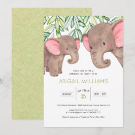 ウッドランドかわいいベビー&マザーエレファントベビーシャワー 招待状