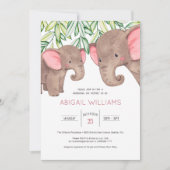 ウッドランドかわいいベビー&マザーエレファントベビーシャワーI 招待状 (正面)
