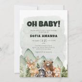 ウッドランドかわいい動物の山の森の赤ちゃんシャワー私 招待状 (正面)