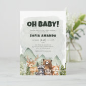 ウッドランドかわいい動物の山の森の赤ちゃんシャワー私 招待状 (スタンド正面)